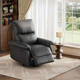 Manual Recliner Chair for Adults, PU Leather Swivel Rocker Recliner with Padded Armrests, Modern Upholstered Reclining Chair for Living Room or Nursery (Black)
