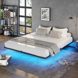 DICTAC Floating Bed Frame California King Size with LED Lights, Metal Platform Cal King Bed with Heavy Duty Steel Slats and 4 Mattress Slide Stopper, Black DICTAC