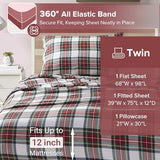 Comfort Spaces Cotton Flannel Sheets Twin Size, Ultra Soft Flannel Sheet Set with 12" Elastic Pocket , Plain Print Warm Flannel Bedding, Scottish Plaid Red 3 Piece Comfort Spaces