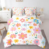 Feelyou Cute Flower 7 Piece Bedding Set Twin Size Kids Cartoon Cute Floral Bed in a Bag for Kids Girls Teens Toddler Yellow Pink Comforter Set with Sheets Kawaii Bed Set Feelyou