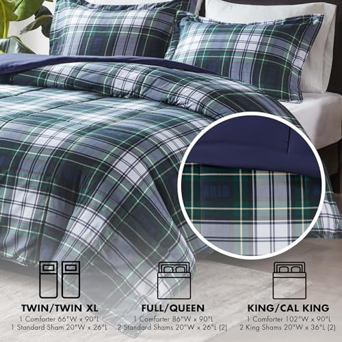 Madison Park Essentials Parkston Plaid Comforter, Matching Sham, 3M Scotchguard Stain Release Cover, Hypoallergenic All Season Bedding-Set, Twin/TwinXL, Navy, 2 Piece Madison Park