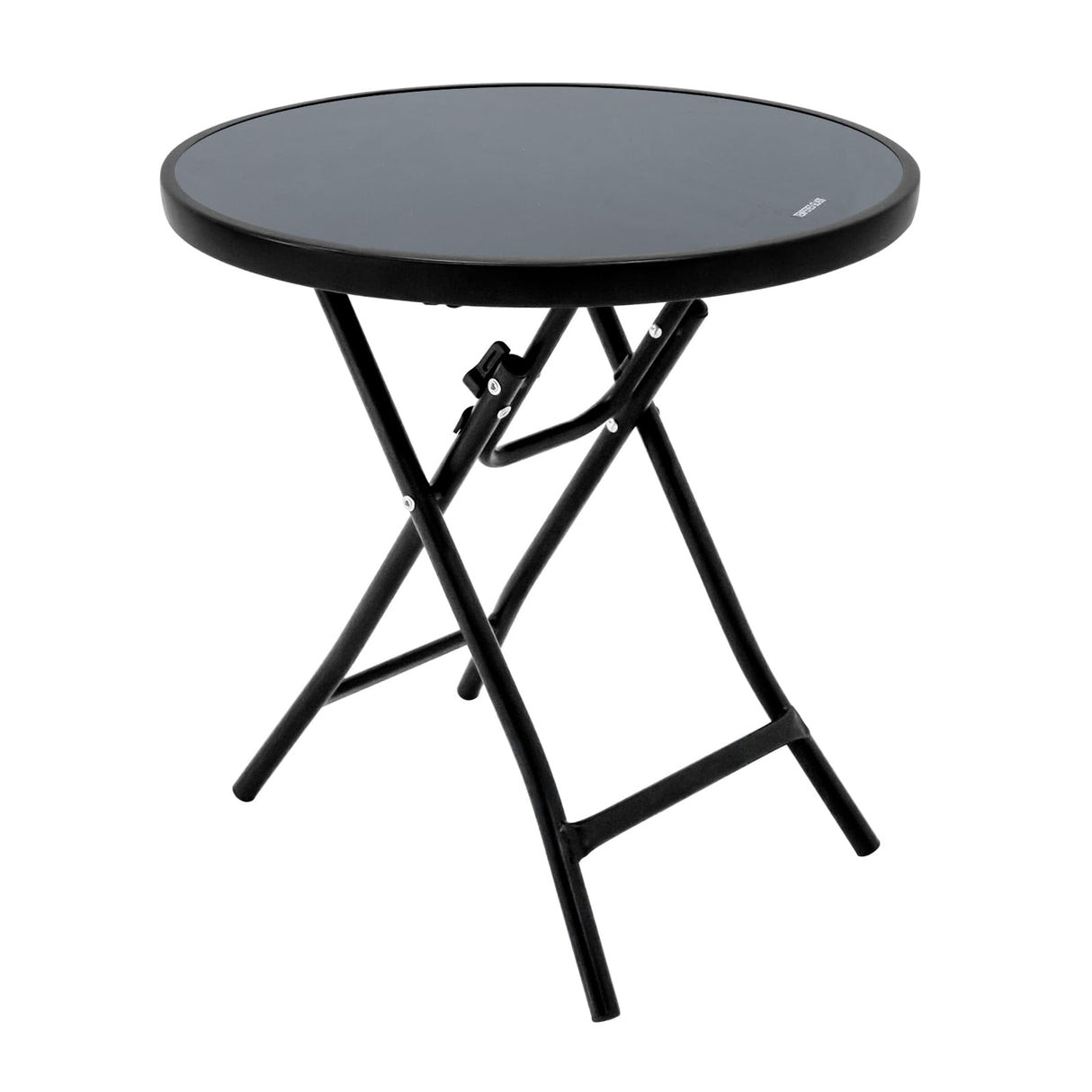 Garsing Outdoor Patio Round Side Table, Folding Bistro Table with Tempered Glass Tabletop, Compact Small Foldable Coffee Desk for Outside Use, Black Garsing Outdoor Leisure