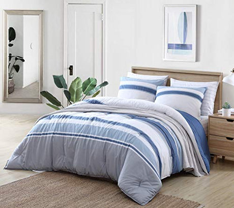 Nautica - Queen Comforter Set, Reversible Cotton Bedding with Matching Shams, Medium-Weight for Year Round Use, Oeko-Tex Certified (Trimmer Blue) Nautica