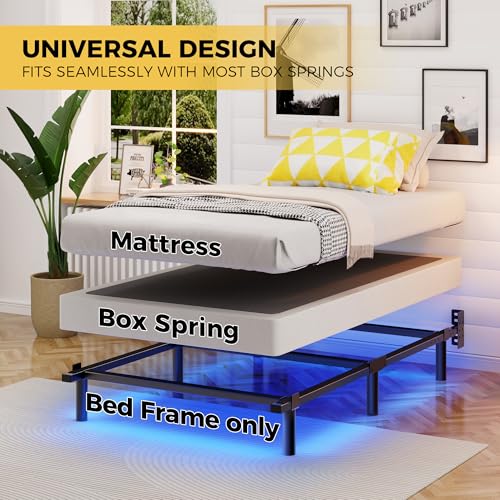 Awesofurni Twin Bed Frame with Smart LED Lights, 7 Inch Basics Metal Bed Frame, Heavy Duty 9-Leg Base for Box Spring and Mattress, Noise-Free, Easy Assembly, Black Awesofurni