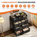 Sweetcrispy 9-Drawer Fabric Dresser Storage Tower with Wood Top and Steel Frame, Organizer Chest with Easy Pull Handles for Bedroom, Closet, Hallway,Classic Black Sweetcrispy