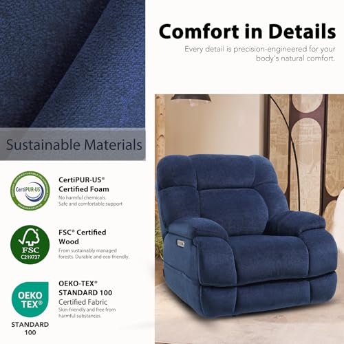 EONIX Dual Motor Zero Gravity Power Recliner Chair, 400lbs Lay Flat Recliner Sofa Chair, Independent Adjustable Footrest and Backrest, Cozy Padding and Cushion, SXXY007032, Navy Blue