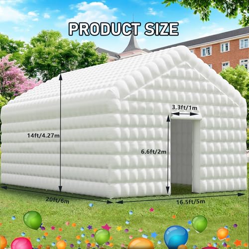 CZGBRO Large Inflatable Nightclub with Light, 20X16.5X12FT White Disco Cube Gazebo Event House Portable Inflatable Party Tent for Birthday, Wedding, School Events, Backyard Party, Rental Business CZGBRO