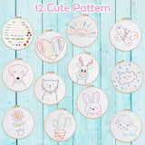 Louise Maelys 12 Pre-Stamped Embroidery Kits for Beginners, Cross Stitch for Kids Girls,DIY Needlepoint Craft Sewing,Practice Kit Supplies,Funny Cute Pattern,Perfect for Ages 8-12