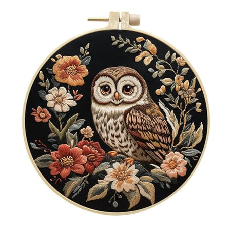 QBQBQ Owl Embroidery Kit - 8.2in, Owl Punch Needle Kit for Adults, Cross Stitch Kits for Beginners, Include Embroidery Cloth Bamboo Hoops and Step by Step Instructions, for Craft Lover Hand Stitch QBQBQ