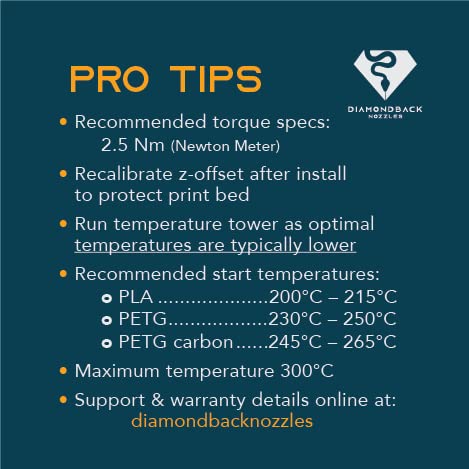 Diamondback Nozzles – V6 Compatible – Polycrystalline Solid Diamond Tip 3D Printer Nozzles, Improved Extrusion, Any Filament, Long Life, Wear Resistant, Layer Adhesion, USA Made (1.75mm x 0.25mm) US Synthetic