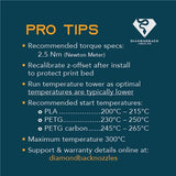 Diamondback Nozzles – V6 Compatible – Polycrystalline Solid Diamond Tip 3D Printer Nozzles, Improved Extrusion, Any Filament, Long Life, Wear Resistant, Layer Adhesion, USA Made (1.75mm x 0.25mm) US Synthetic