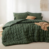 Bedsure Bed in a Bag Full - 7 Pieces Plaid Seersucker Bedding Comforter Sets, Soft Lightweight Olive Green Boho Bed Set with Comforters Full Size, Sheets, Pillowcases & Shams Bedsure
