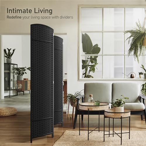 Sorbus 4 Panel Room Divider 6 ft. Tall - Privacy Screen, Extra Wide Double Hinged Panels, Mesh Hand-Woven Design, Partition Room Dividers and Folding Privacy Screens, Wall Divider for Room Separation Sorbus