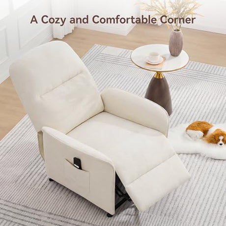 Power Recliner Chair for Adults, Electric Recliner with Curved Arms & Side Storage Pockets, Ergonomic Adjustable Reclining Chair for Living Room Bedroom, Chenille Beige CACFTII