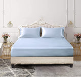 SiinvdaBZX 3-Piece Set Satin Twin Fitted Sheet & 2 Pillowcase, Baby Blue Silky Soft Fitted Bottom Sheet, Wrinkle Free, Fade Resistant, Deep Pocket Bed Sheet (Deep Up to 15") SiinvdaBZX