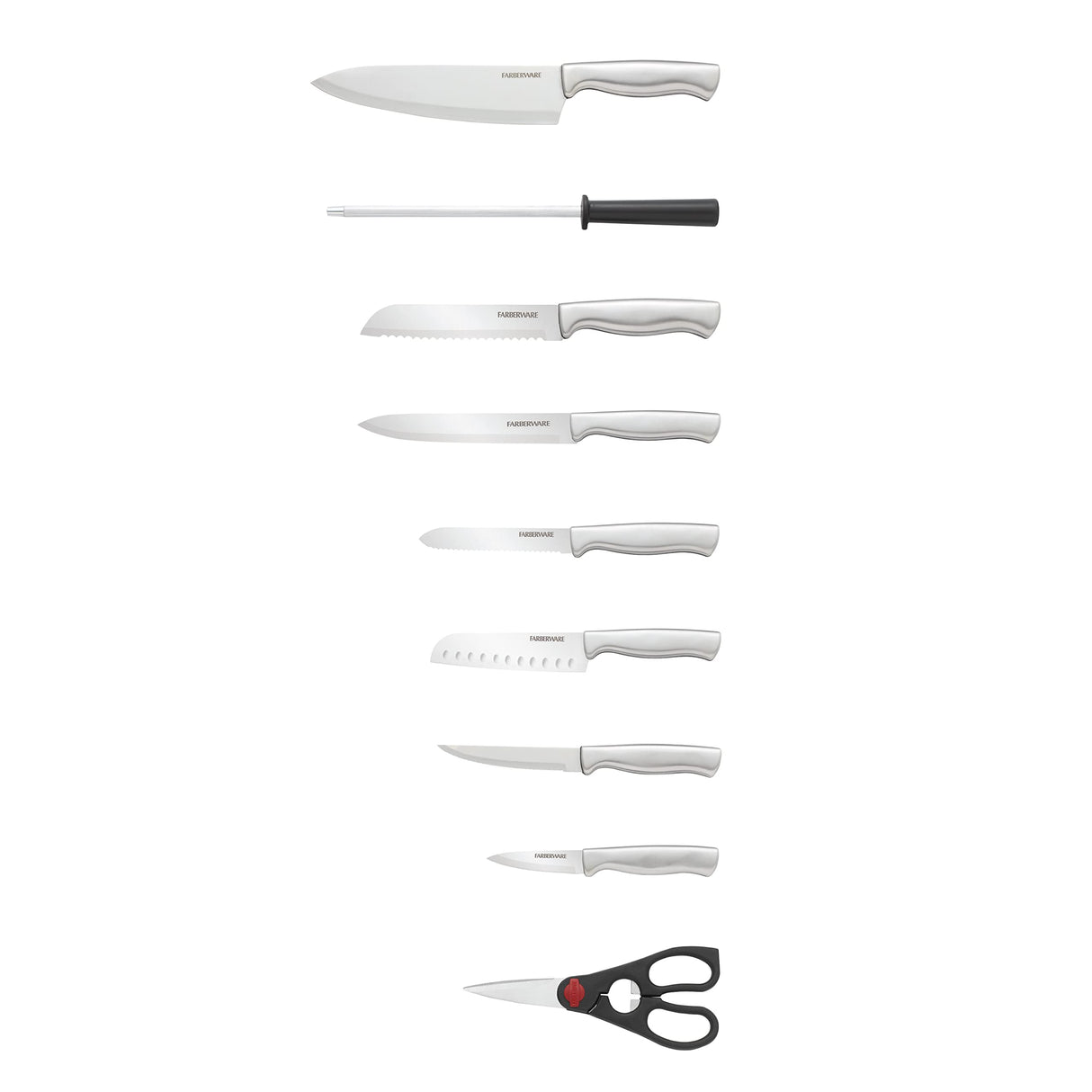 Farberware 15-Piece High-Carbon Stamped Stainless Steel Kitchen Knife Set with Wood Block, Steak Knives, Razor-Sharp, Black, Ultra-Sharp Blades, Ergonomic Comfort Grip Farberware