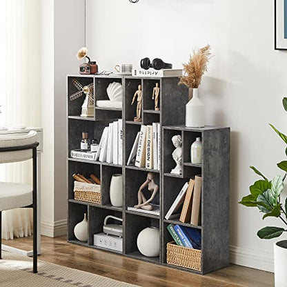 VECELO 42" Modern Gray Bookshelf - 7-Cube Organizer for Tall Hardcovers, Easy Assembly - WoodArtSupply