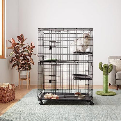 Amazon Basics Large 3-Tier Cat Durable,Pliable Cage Playpen Box Crate Kennel - 35.8"L x 22.4"W x 50.6"H, Black