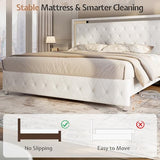 Jocisland Queen Bed Frame with LED Lights Headboard&Footboard, Velvet Upholstered Queen Size Platform Bed Frame No Box Spring Needed/White Jocisland