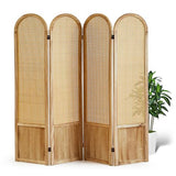 Asnefeli Room Divider 4 Panel Folding Privacy Screen for Bedroom Home Office Separation, Freestanding Wood Partition Wall, 5.6 Ft Natural Rattan Decor Asnefeli