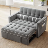 Marsail 3-in-1 Convertible Futon Sleeper Sofa Bed, Pull Out Couch with Adjustable Backrest, USB Charging & Side Pockets, Velvet Fabric Sofa for Living Room, Apartment, Loveseat, Grey Marsail