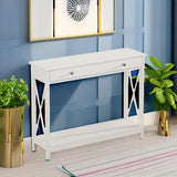 Treocho White Console Table with Drawer and Storage Shelves, Foyer Sofa Table Narrow for Entryway, Living Room, Hallway Treocho