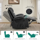 YITAHOME Recliner Chair,PU Rocking Chair for Adults,Swivel Recliner with Cup Holders,Heat and Massage,Single Sofa Seat with Side Pockets for Living Room/Bedroom,Black YITAHOME