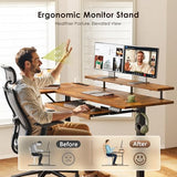 OffiGo 55 Inch L Shaped Electric Standing Desk with Keyboard Tray, Reversible Height Adjustable Corner Computer Desk with Monitor Stand, Sit Stand Up Lift Table for Home, Office, Rustic Brown OffiGo