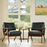 STHOUYN Black Leather Office Accent Chair Set of 2, Office Lounge Chair with Wooden Arms, Mid Century Modern Chair, Side Arm Chairs for Living Room, Comfy Guest Waiting Room Chairs (2, Black) STHOUYN