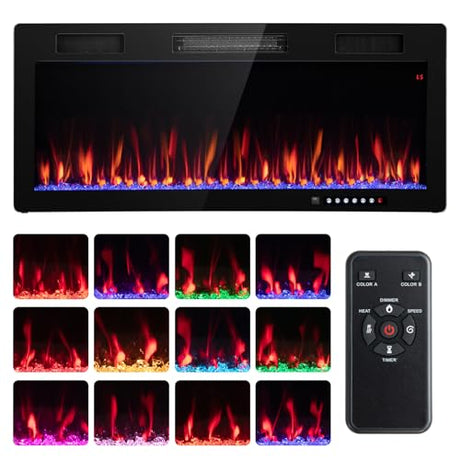 Tangkula 5100 BTU Electric Fireplace Inserts 40 Inches, 1500W Wall Mount Fire Places with Remote, Multicolor Flames, 5 Brightness & Speed Adjustable, Touch Screen Tangkula