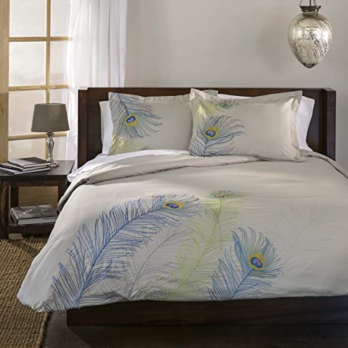 100% Cotton, 3-Piece King/California King, Single Ply, Soft, Embroidered Peacock Duvet Cover Set Superior