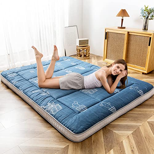 MAXYOYO Grey Cactus Pattern Queen Size Futon Mattress, Quilted Bed Mattress Topper, Extra Thick Folding Sleeping Pad, Breathable Floor Lounger, Guest Bed for Camping, Couch MAXYOYO