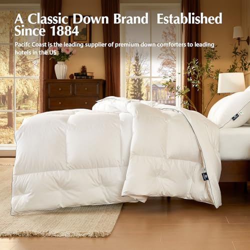 Pacific Coast Goose Feather Down Comforters Twin Size, 100% Cotton Extra Fluffy White Duvet Insert, Soft, Breathable, All Season Hotel Luxury Bedding Comforters, 8 Corner & Center Loops (68"x90") Pacific Coast