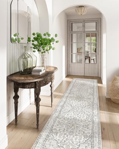 Lahome Oriental Washable Hallway Runner Rug,2.5x8 Boho Rug Runners for Hallways Non Slip,Runner Rug for Entryway Indoor,Traditional Thin Carpet Runner for Kitchen Laundry Bathroom,(8ft,Beige) Lahome