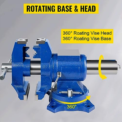 VEVOR Bench Vise 6 Inch, Double Swivel Rotating Heavy Duty Vise Head/Body Rotates 360°,Pipe Vise Bench Vices 30Kn Clamping Force,for Clamping Fixing Equipment Home or Industrial Use - WoodArtSupply