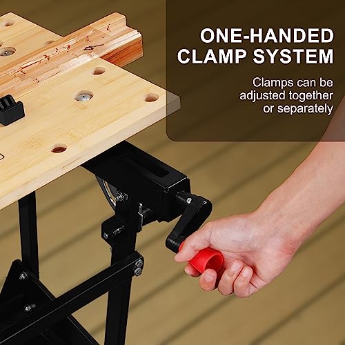 ELEVON Multifunctional Workbench, Portable Foldable Workbench, Holds Up to 550 Pounds, with Adjustable Jaws, Vertical Clamping and Four Adjustable Rotating Pins, Suitable for DIY, Woodworking Elevon