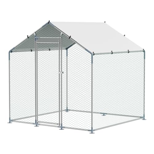 VEVOR Metal Chicken Coop, 6.56x6.56x6.56ft Walk in Chicken Runs for Yards with Cover, Spire Roof Hen House Enclosure with Security Lock, Outdoor Duck Rabbit Poultry Cage Pen for Backyard, Farm, Yard VEVOR