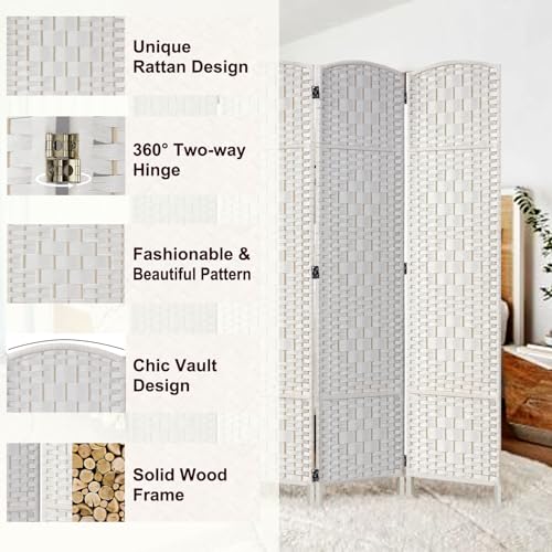 Rose Home Fashion 6 ft Tall Room Divider, Room Dividers and Folding Privacy Screens, 15.7in Privacy Screen 4 Panel Partition Temporary Wall Separation for Private, White Rose Home Fashion