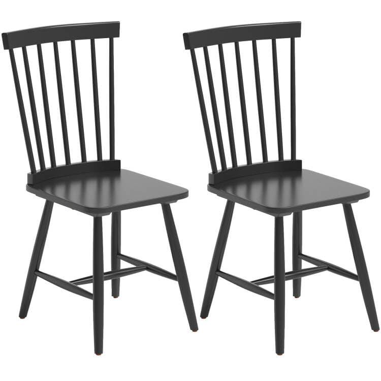 Giantex Wood Dining Chairs Set of 2, Solid Wood Windsor Dining Chair with Wide Seat, Max Load 400 Lbs, Country Wooden Slat Back Dining Room Chairs, Farmhouse Spindle Dining Chairs, Black - WoodArtSupply