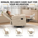 Korser Recliner Chair, Small Rocker Recliner Chair for Adults, Swivel Recliners for Small Spaces, Manual Recliner, Upholstered Nursery Rocking Chair for Living Room, Chenille, Khaki