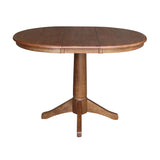 IC International Concepts 36" Round Top Pedestal 12" Leaf-30.1" H Dining Table, Distressed Oak IC International Concepts