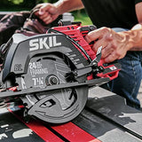 SKIL 2x20V PWR CORE 20 Brushless 7-1/4” Rear Handle Circular Saw Kit Includes Two 5.0Ah Batteries and Dual Port Auto PWR Jump Charger-CR5429B-20, Red Skil