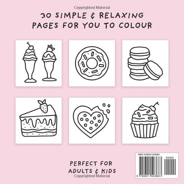 Sweet Treats Colouring Book (Simple and Relaxing Bold Designs for Adults & Children) (Simple and Relaxing Colouring Books) WoodArtSupply
