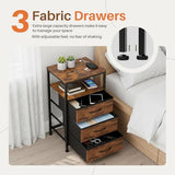Sweetcrispy Nightstand with Charging Station, Bedside End Table with 3 Fabric Drawers & USB/Type-C Ports and Outlets, Night Stand for Bedroom Furniture, Adjustable Feet and Variable Light Strip, Rust Sweetcrispy