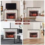 AHB Corner TV Stand with Remote Control, Electric Fireplace with Wooden Mantel, Entertainment Center with Efficient Heating System, Adjustable Brightness Realistic Flame(White) AHB