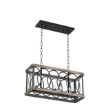 PHILOMENA Antique Wood Farmhouse Chandelier, 3-Light Rustic Bronze Cage Rectangular Dining Room Light Fixtures Over Table, Rectangle Linear Foyer Pendant Lamp Ceiling Hanging PHILOMENA