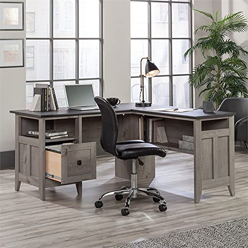 Sauder August Hill L-Shaped Home Office Desk, L: 59.06" x W: 58.74" x H: 29.25", Mystic Oak finish Sauder