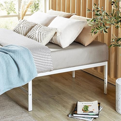 Best Price Mattress 16 Inch Metal Platform Bed Frame, Heavy Duty Steel Slats, White, Full Best Price Mattress