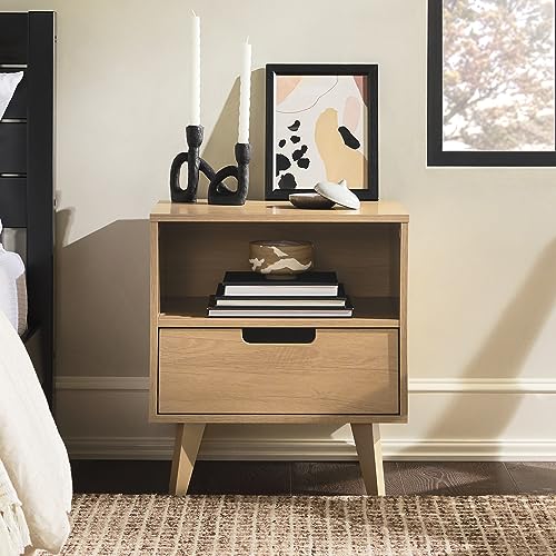 Walker Edison Raelyn Mid-Century Modern 1-Drawer Nightstand, 20 Inch, Riviera - WoodArtSupply