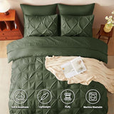 CozyLux Queen Comforter Set Olive Green, 7 Pieces Pintuck Bed in A Bag, Premium Green Comforter Queen Size, Pinch Pleat Bedding Sets with Comforter, Sheets, Pillowcases & Shams CozyLux